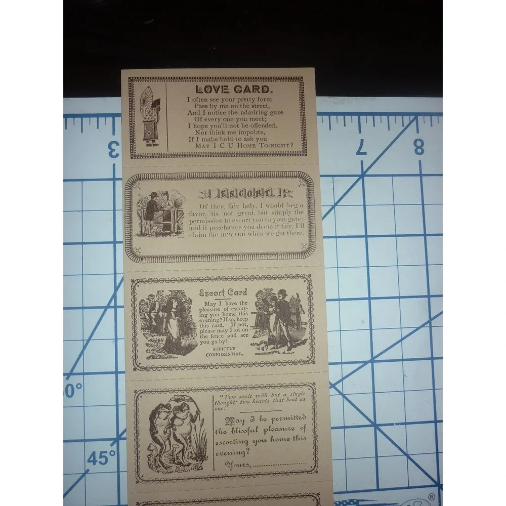 Vintage Victorian Style Escort Cards Uncut Sheet Flirtation Acquaintance Strip